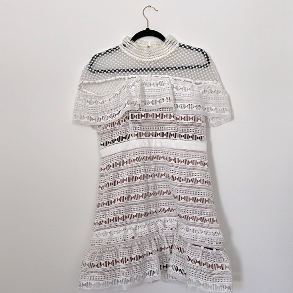 NWOT Self-Portrait "Yoke Frill Star" White Mini Dress Lace Detail Size US 10 - Picture 3 of 16